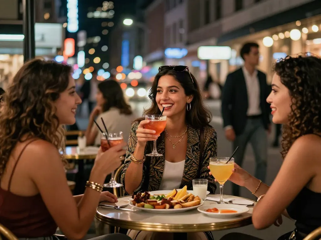 Stylish woman enjoying a cocktail at night, embodying the vibrant nightlife in נערות ליווי בצפון.