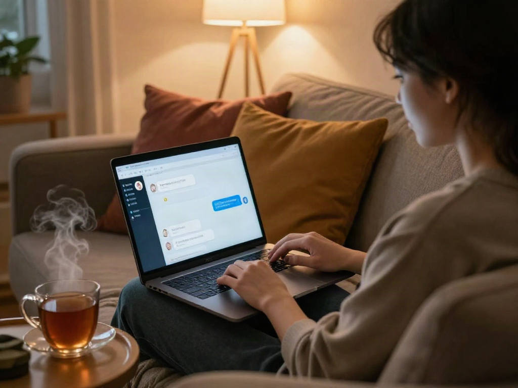 Engaging free ai sex chat session displayed on a laptop, creating an intimate atmosphere in a cozy room.